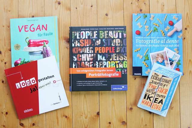 Bücher 'Vegan für Faule', 'Logo gestalten', 'Porträtfotografie', 'Fotografie al dente'