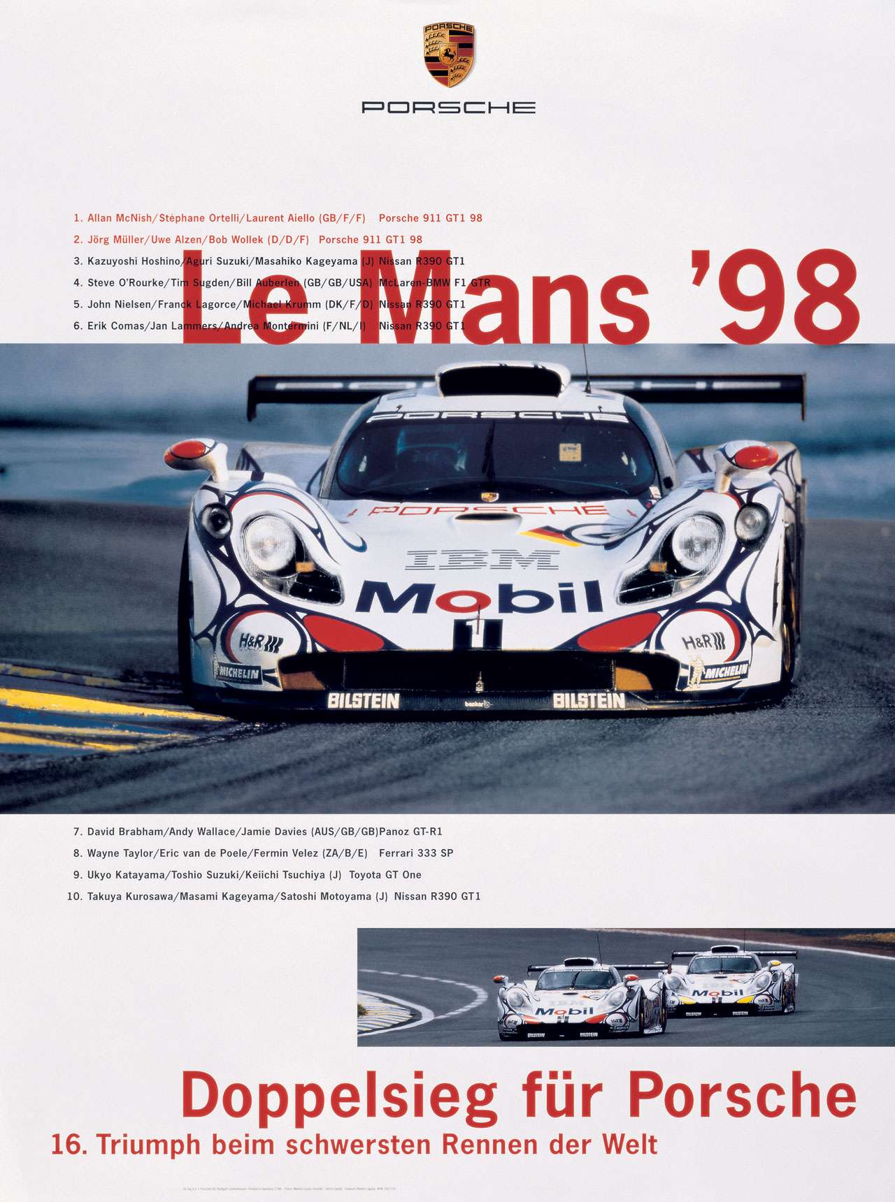 Le Mans 1998. Doppelsieg für Porsche! 16. Triumph beim schwersten Rennen der Welt!