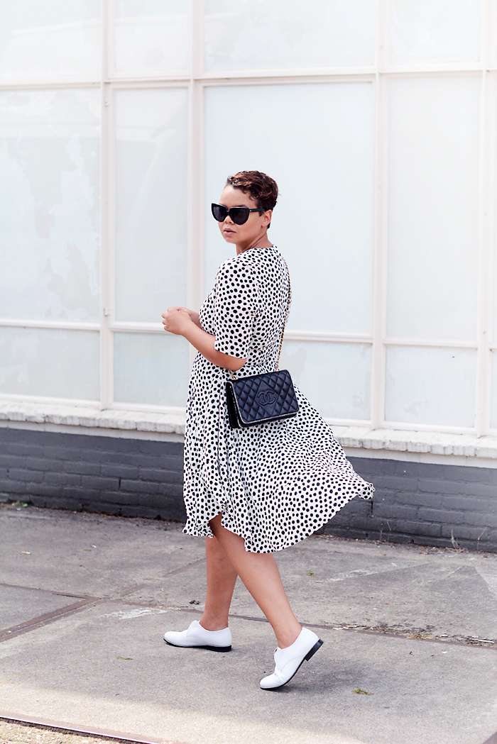 h&m trend dotted summer dress, vintage chanel bag, charlie may hudson shoes - justlikesushi.com