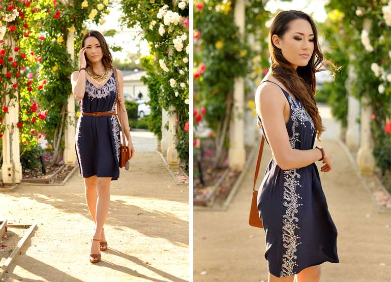 navy dress_spring outfit_white embroidery_roses