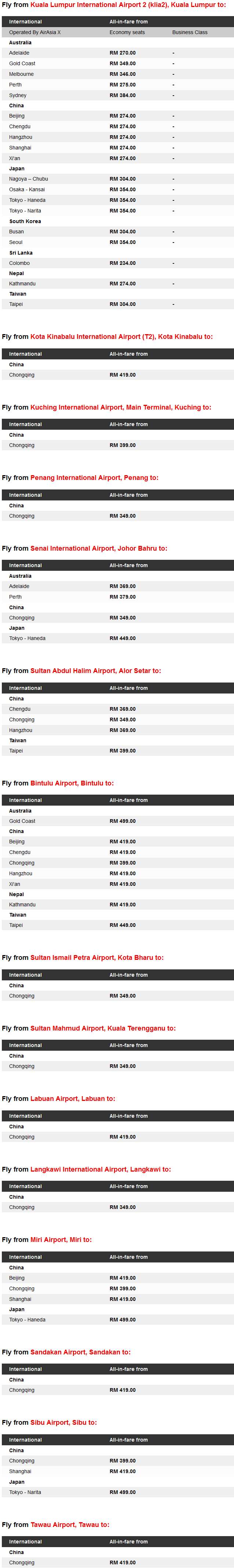 AirAsia X Low Fares Carnival Promo Fares Details