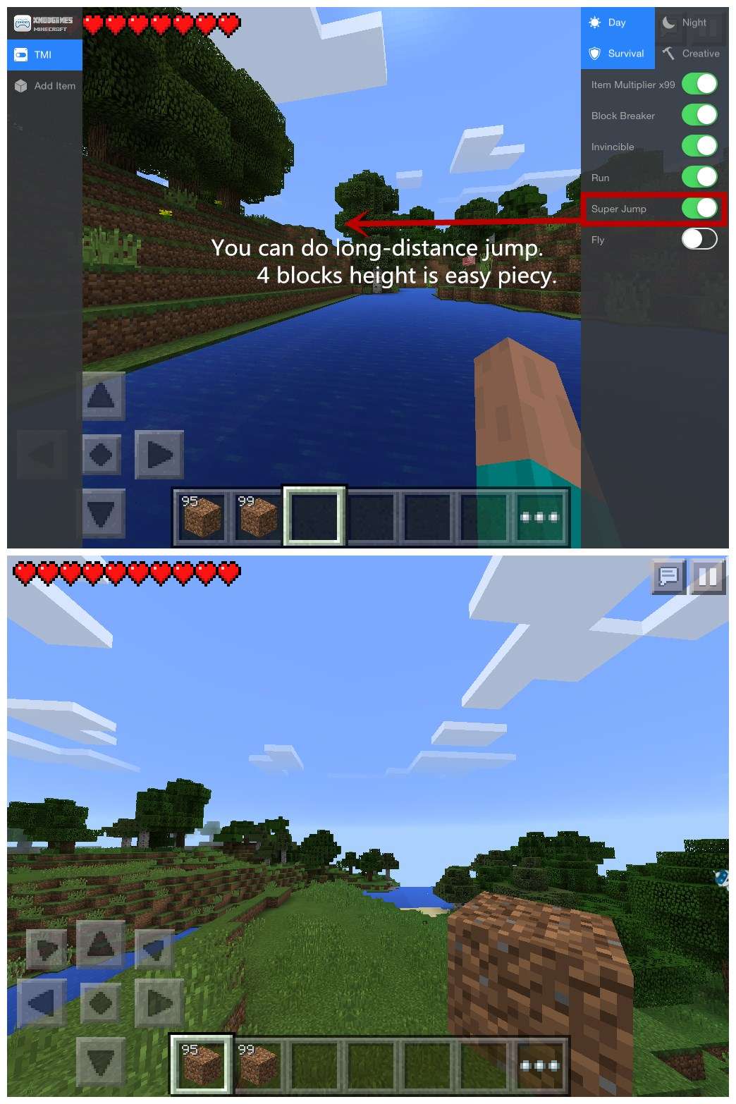Minecraft PE Cheats, Player Speed, No Fall Damage and Super Items