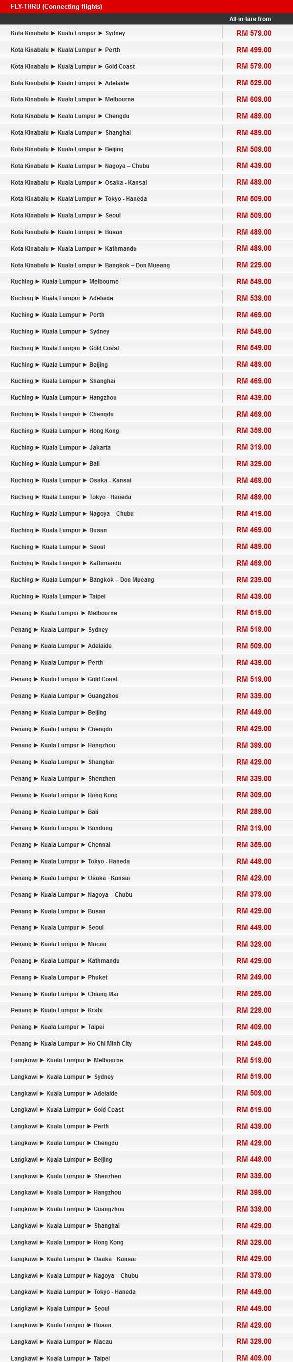 AirAsia Xtra Red Hot Fly-Thru Connecting Fares