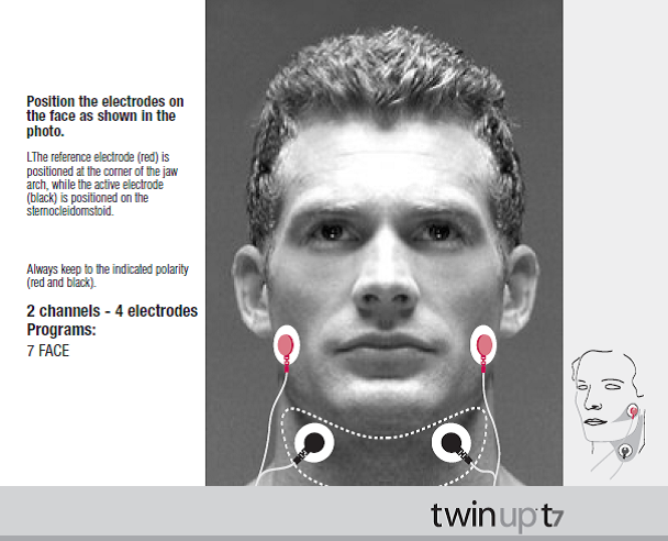 Usytuowanie elowych elektrod na twarzy | szyja i broda | | elektrostymulator Twin Up T 7