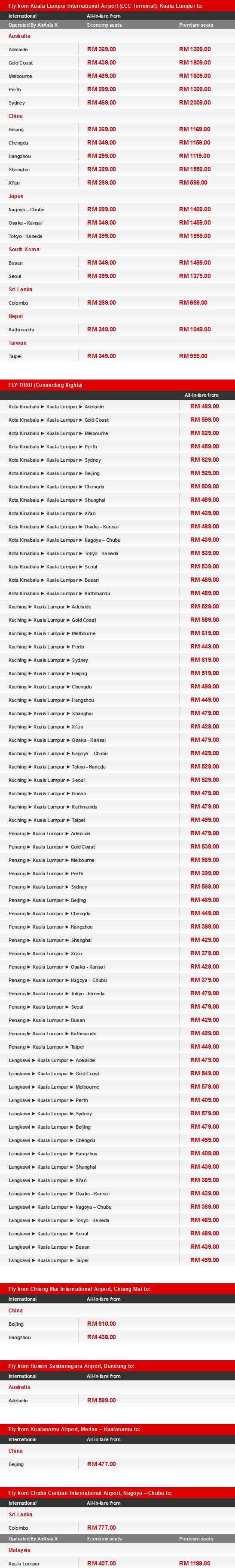 AirAsia X More Low Fare Options Fares Details