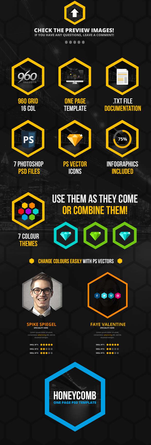 Honeycomb One Page PSD Template - 2