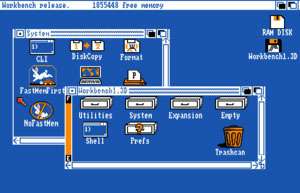 Interfejs użytkownika Amiga Workbench.