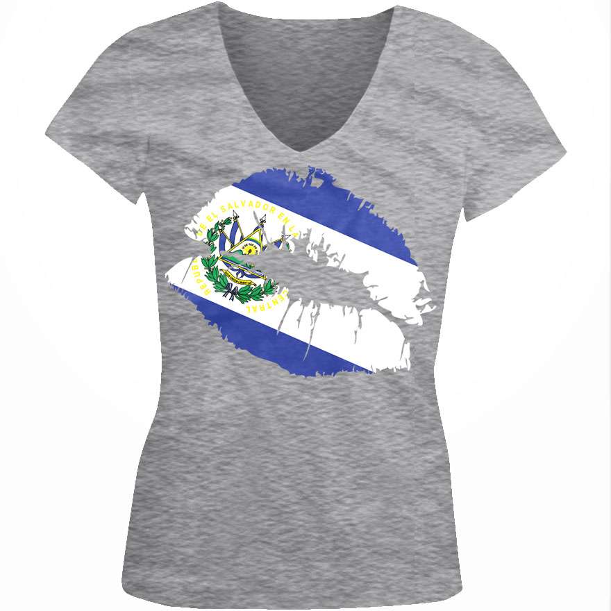 Country Flag El Slavadoran Pride Juniors V-neck T-shirt Details about   El Salvador Lips 