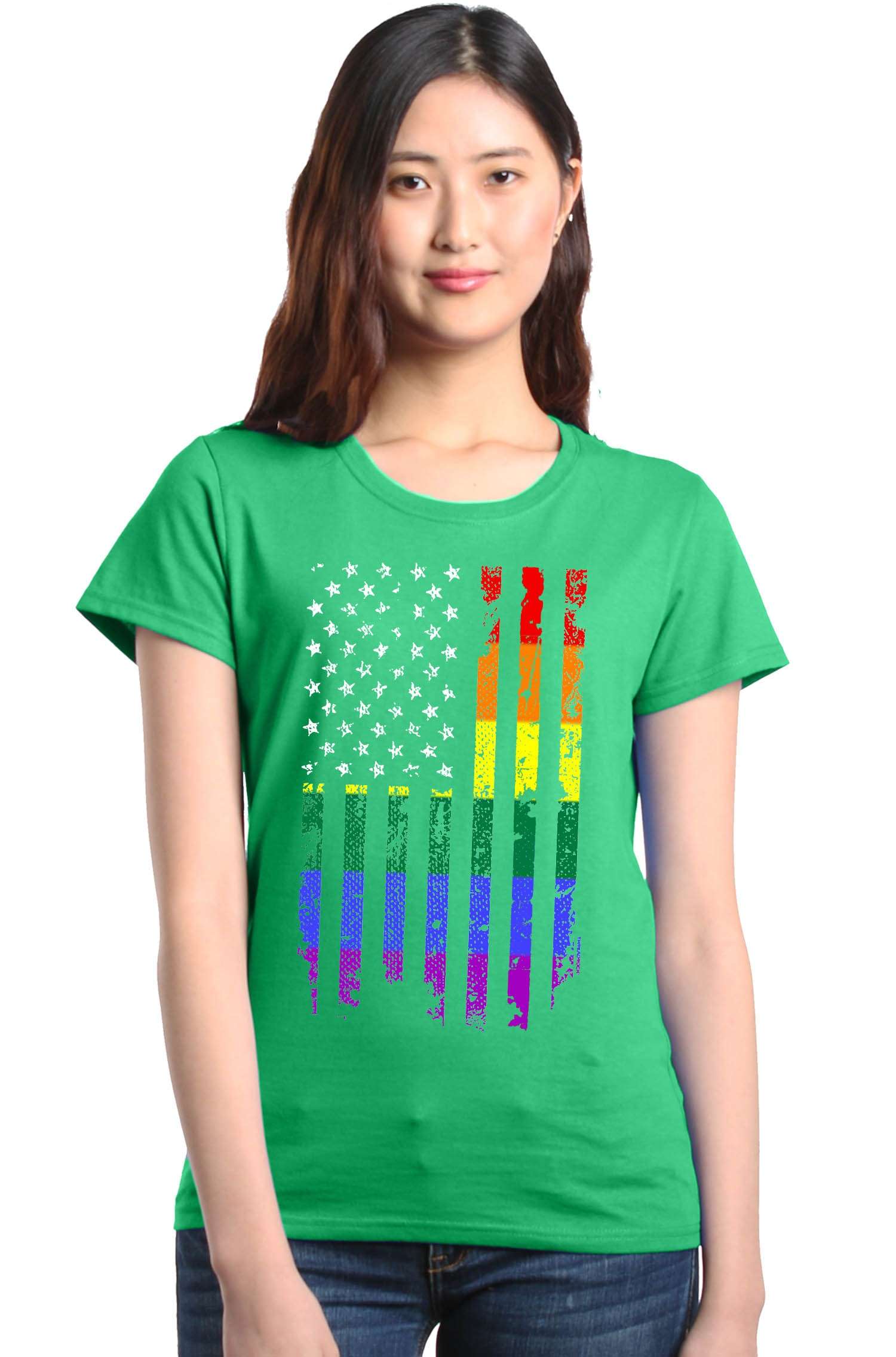 Distressed Rainbow Flag Women's V-Neck T-shirt Gay Pride Equal Rights Tee 