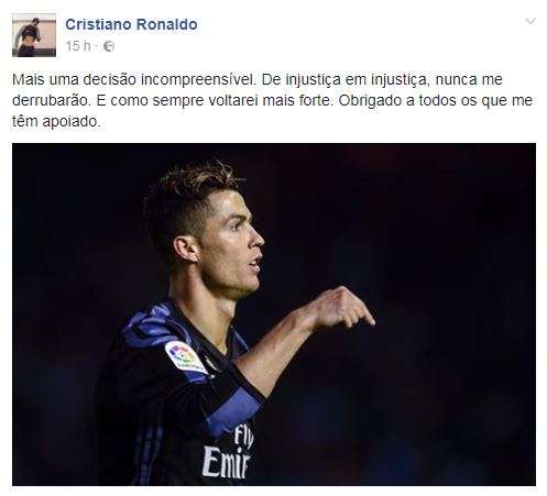 Cristiano Ronaldo diz que injustiças não o derrubam