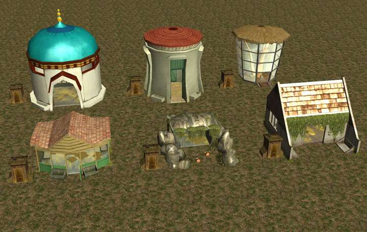 My Downloads - TexMod Packs: In-Game Zoo Building MakeOver - Demo Screenshot Displaying the Same Six In-Game Animal Houses as in the Previous Image Without TexMod ReTextures, Image 02