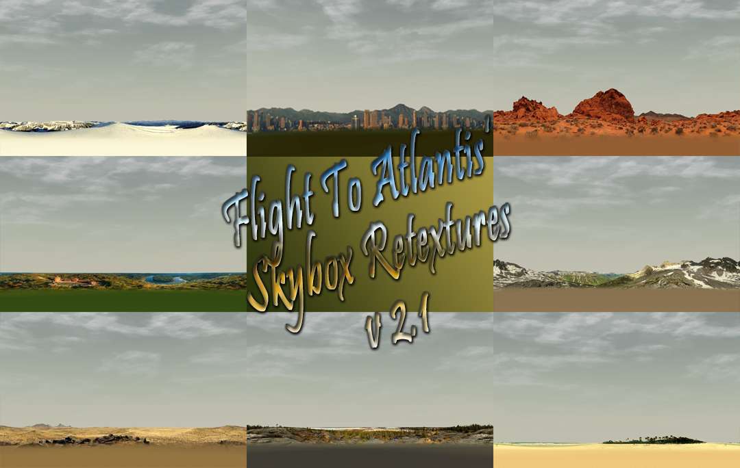 My Downloads - TexMod Packs: In-Game Skybox ReTextures - Screenshot Collage Displaying All Eight Skybox Retextures in This Final Skybox Update, v2.1, Image 01