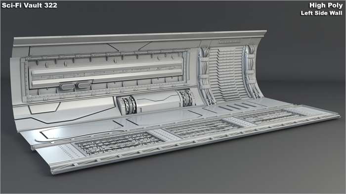 High Poly Vault 322 Right Wall Grey