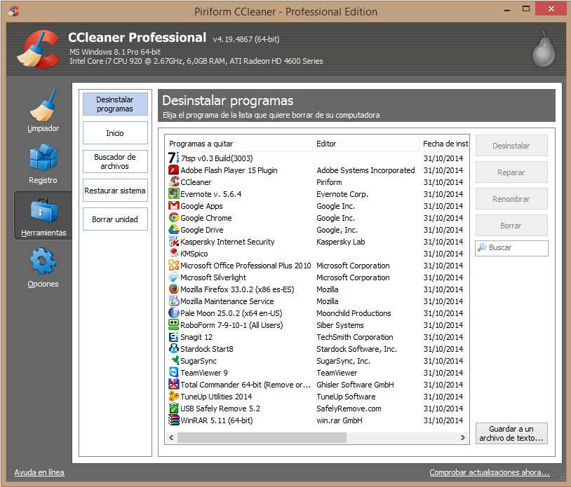 El desinstatalador de aplicaciones de CCleaner es una de sus mejores utilidades