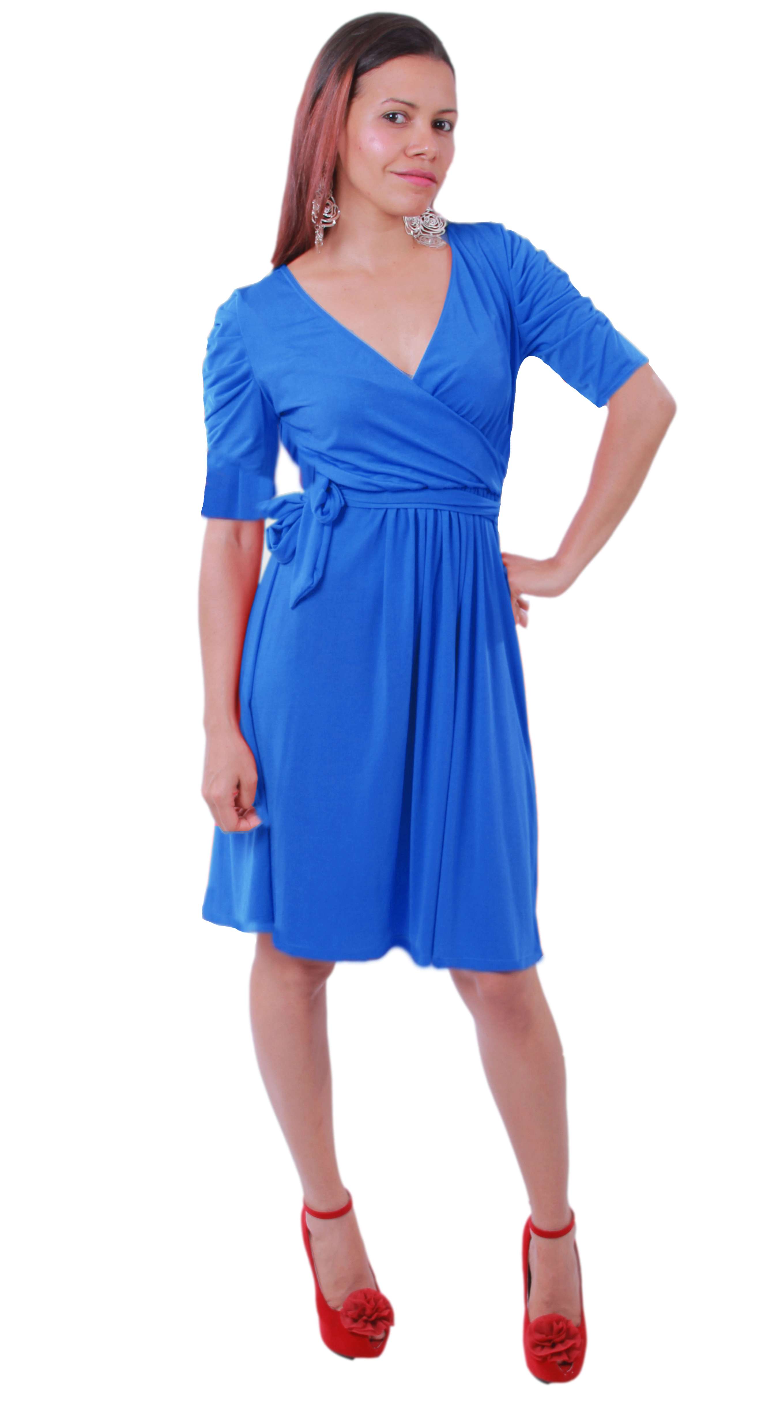 NY Collection Women's Short Sleeve Solid Jersey Faux Wrap Dress