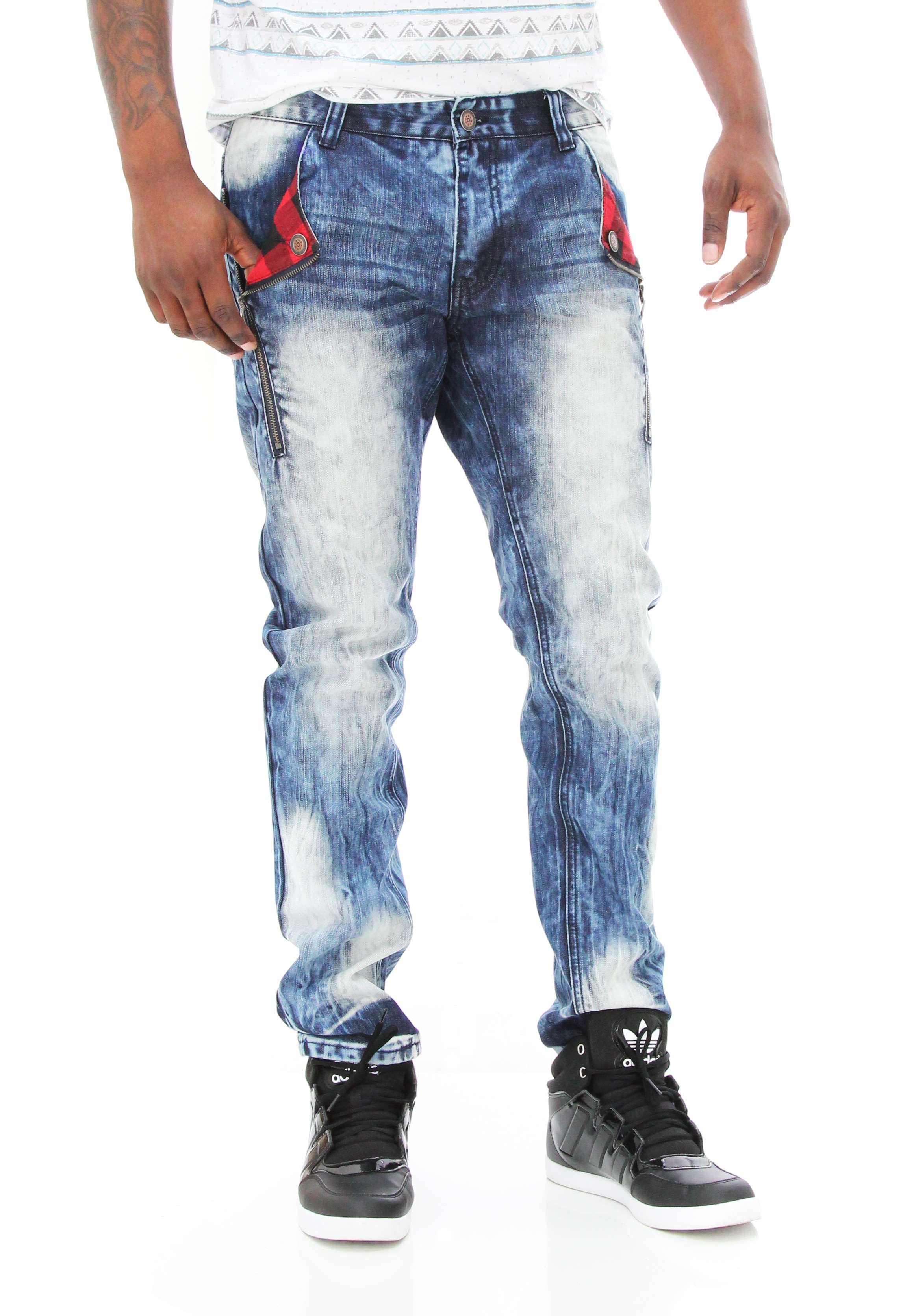Copper Rivet Men's Tapered Fit Zipper Plaid Pocket Denim Jeans | eBay