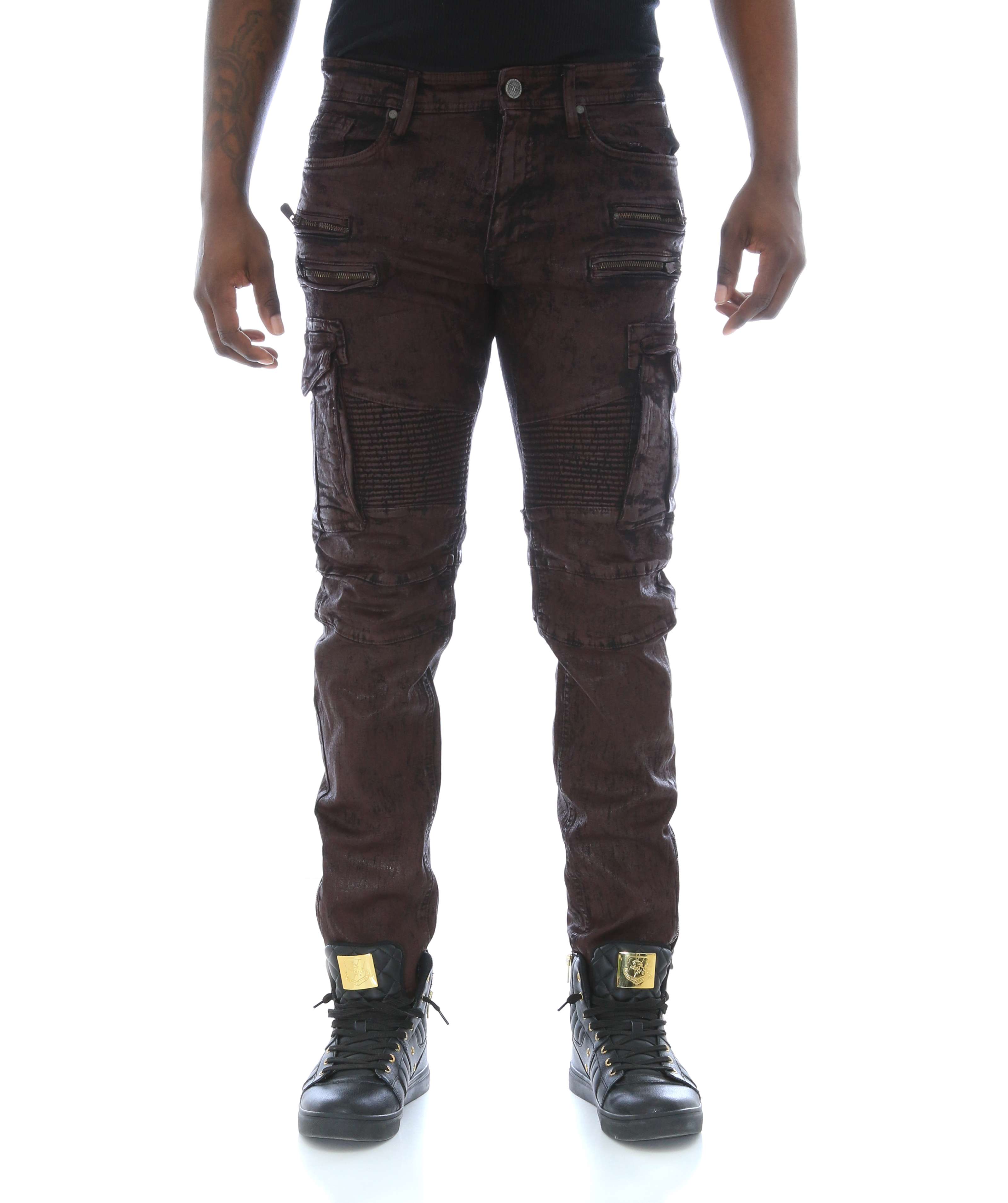 Jordan Craig Men's Slim Stretch Noir Coated Cargo Biker Denim Jeans | eBay