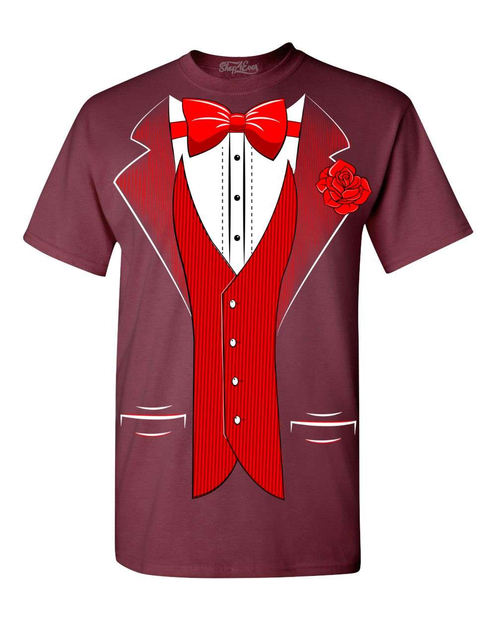 Tuxedo Formal Classy But Casual Red Bow Tie Suit Wedding Mens V-neck T-shirt