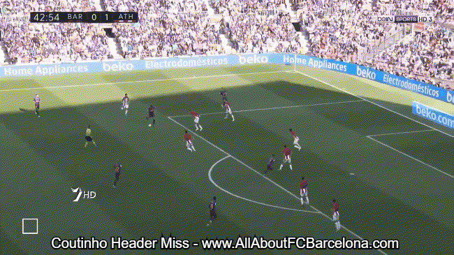 Coutinho Header Miss - FC Barcelona vs Athletic Bilabo GIFs