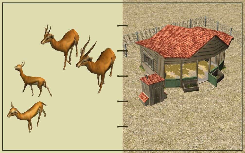 Image 04, RCT3 FAQ, Volitionist's RCT3 Animal Care Guide, Page 2: Gazelles And Small Herbivore House With Chain Fence