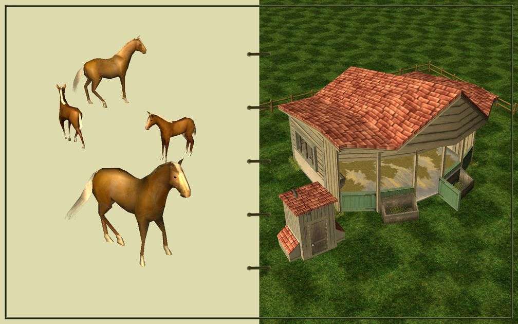Image 09, RCT3 FAQ, Volitionist's RCT3 Animal Care Guide, Page 2: Horses And Small Herbivore House With Wooden Fence