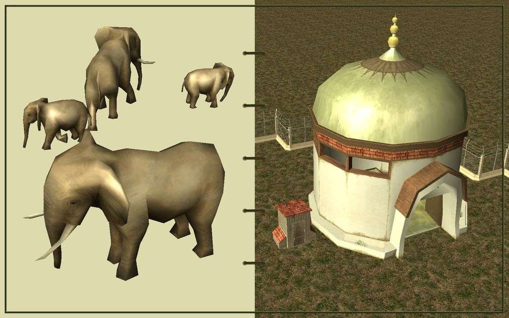 Image 03, RCT3 FAQ, Volitionist's RCT3 Animal Care Guide, Page 2: Elephants And Elephant House With Electric Fence