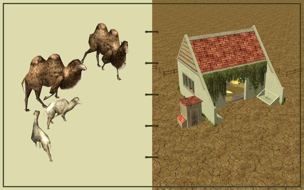 Image 01, RCT3 FAQ, Volitionist's RCT3 Animal Care Guide, Page 2: Camels And Large Herbivore House With Wood Fence