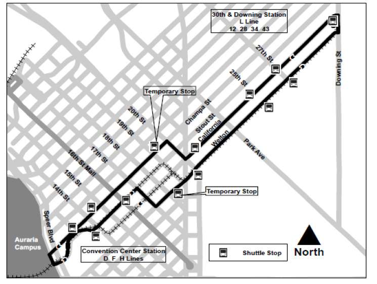 map of light rail closures near the convention center