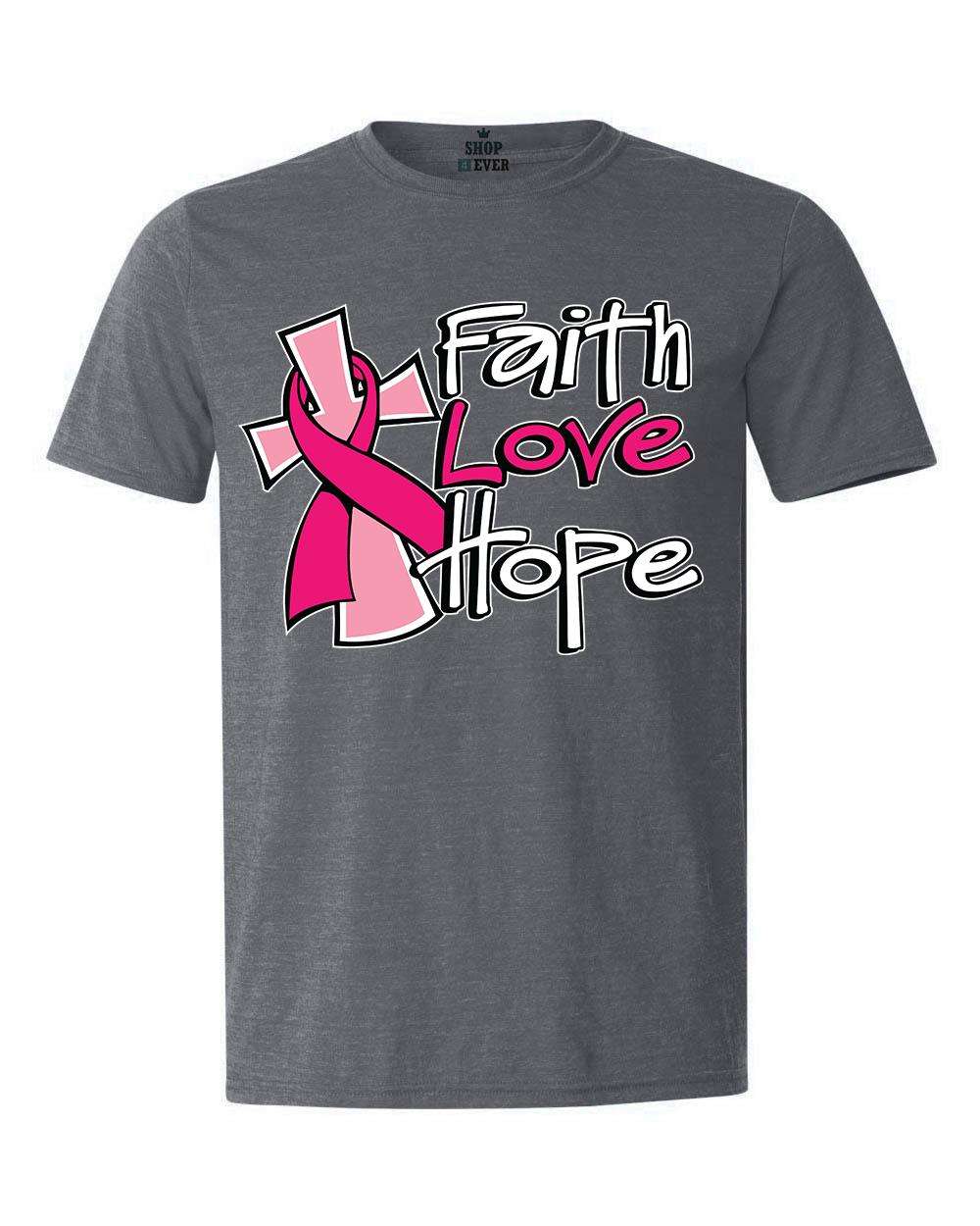 Faith Love Hope Youth T-Shirt Breast Cancer Awareness Pink Ribbon Support Tees 
