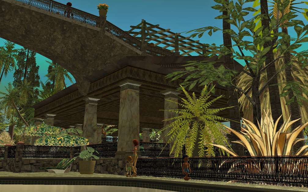 My Projects - CSO's I Have Imported, Planters And Pool Fencing - Screenshot Displaying Pool Complex Columns and Pediment Ceiling with Pool Garden Vegetation Alongside, Image 13