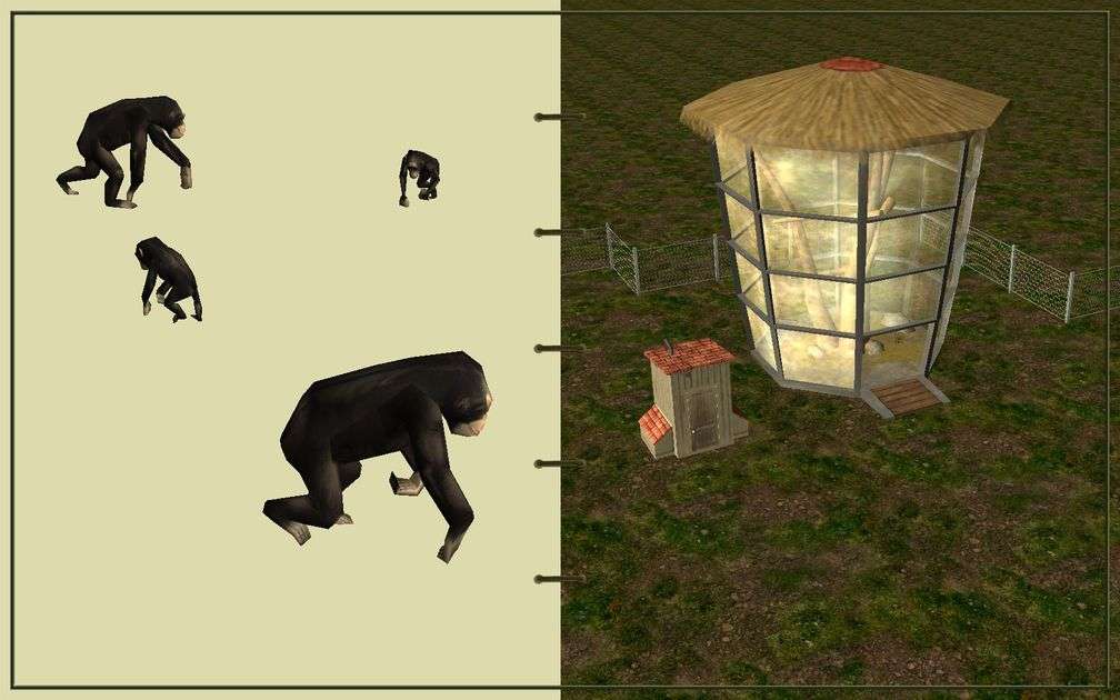 Image 02, RCT3 FAQ, Volitionist's RCT3 Animal Care Guide, Page 2: Chimps And Ape House With Chain Fence