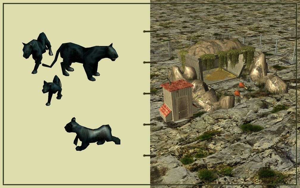 Image 17, RCT3 FAQ, Volitionist's RCT3 Animal Care Guide, Page 3: Panthers And Carnivore House With Chain Fence