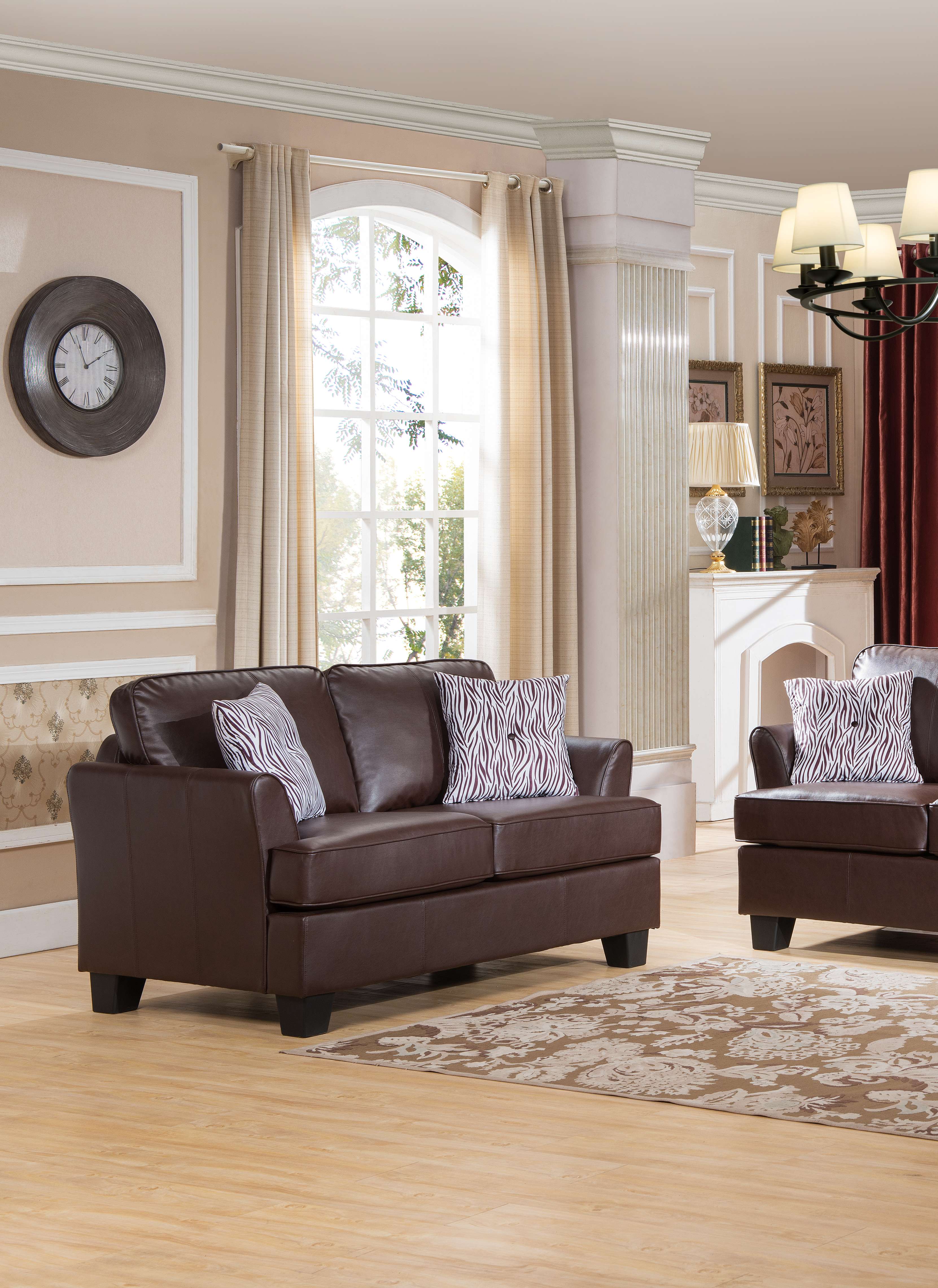 Brown Upholstered Faux Leather Wood 63