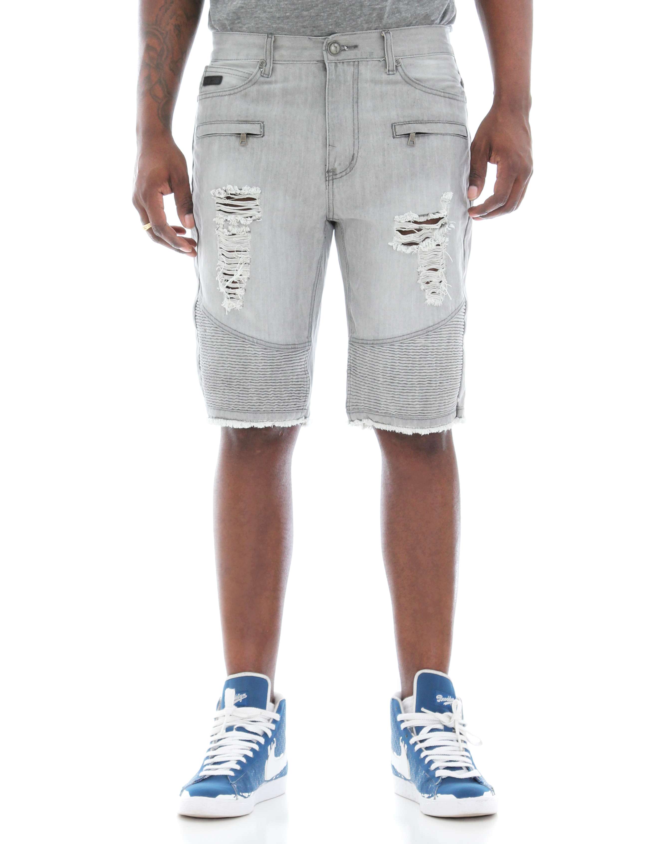 Southpole Mens Denim Shorts with Destructed Backed Ripped and Repaired Denim Shorts