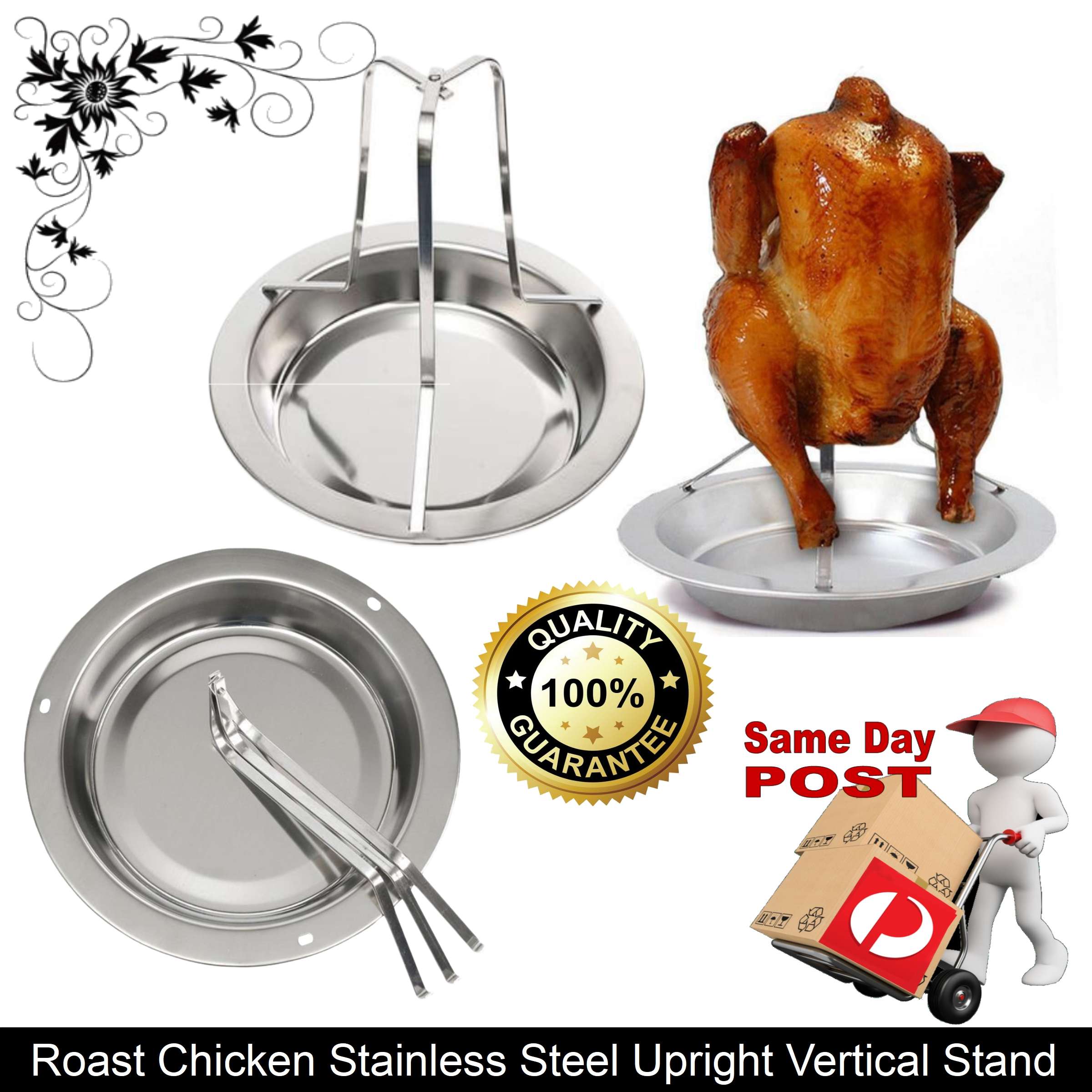Dishwasher Safe Chicken Duck Grill Holder Beer Can Chicken Roaster Rack Stainless Steel Outdoor Camping Baking Pan Non-Stick Roaster BBQ Stand with Drip Tray for Oven or Barbecue