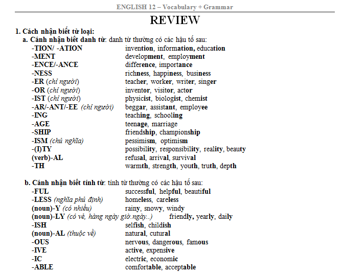 Cách nhận biết các từ loại danh từ, động từ, tính từ, trạng từ tiếng Anh
