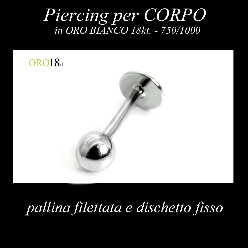 white GOLD Piercing body TRAGO 9mm CORPO LABRET LABBRO in ORO BIANCO 18kt