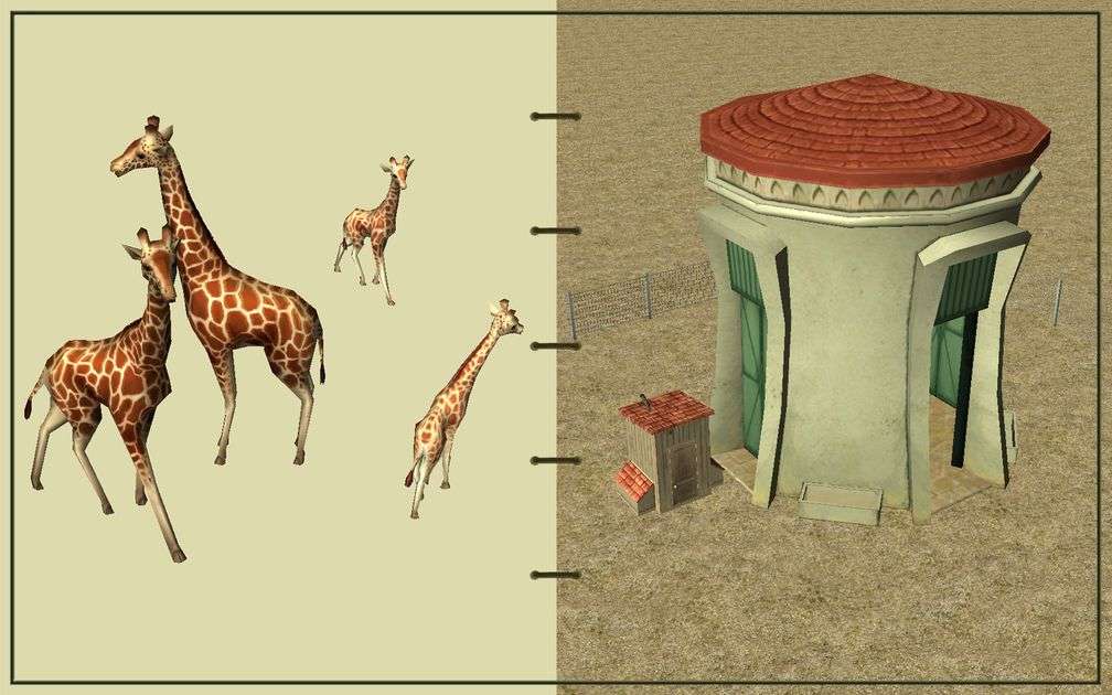 Image 05, RCT3 FAQ, Volitionist's RCT3 Animal Care Guide, Page 2: Giraffes And Giraffe House With Chain Fence