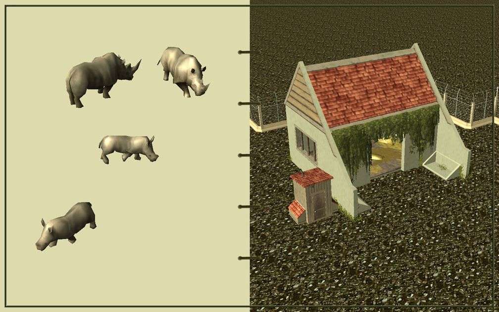 Image 19, RCT3 FAQ, Volitionist's RCT3 Animal Care Guide, Page 3: Rhinos And Large Herbivore House With Electric Fence