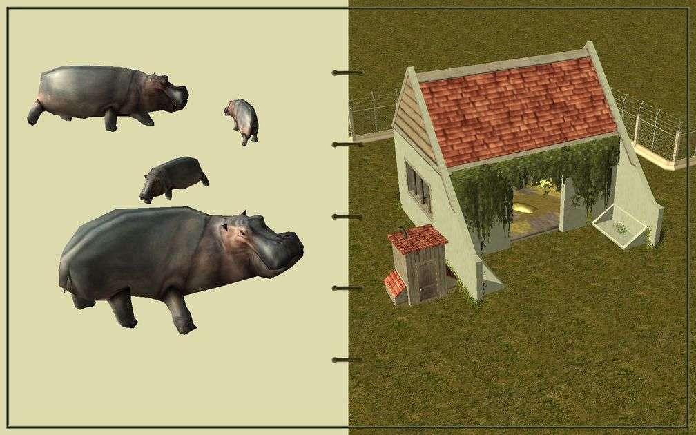 Image 08, RCT3 FAQ, Volitionist's RCT3 Animal Care Guide, Page 2: Hippos And Large Herbivore House With Electric Fence