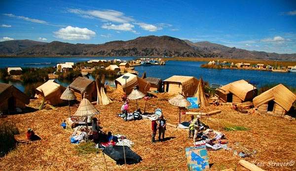 Floating Islands in a Lake (Lake Titicaca/ Peru & Bolivia)