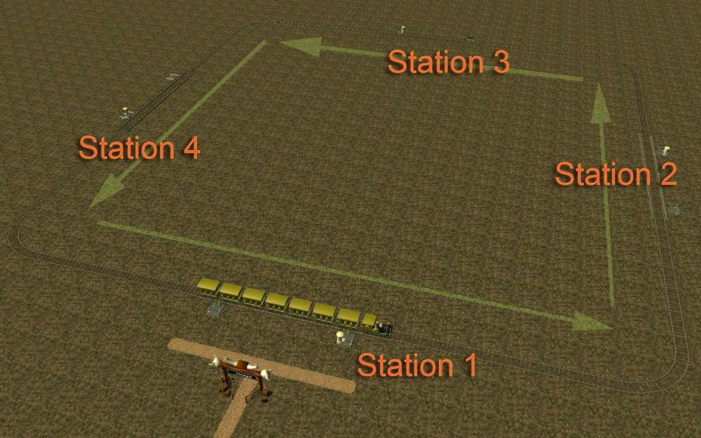 Image 08, Park Shuttle Configurations - Arrows Showing Default Direction of Travel With Numbered Stations