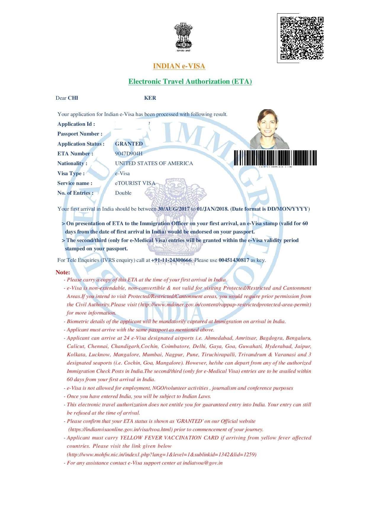 Image result for indian e visa sample"