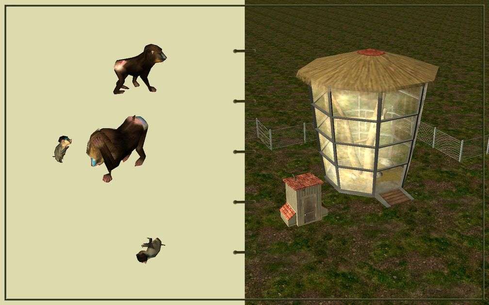 Image 13, RCT3 FAQ, Volitionist's RCT3 Animal Care Guide, Page 3: Mandrills And Ape House With Chain Fence