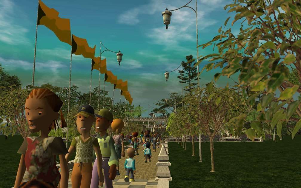 My Projects - CSO's I Have Imported, Decking, Stairs, and Balustrades Set - Screenshot of Guests Leaving Demo Park With Display of Flags in Background, Image 23