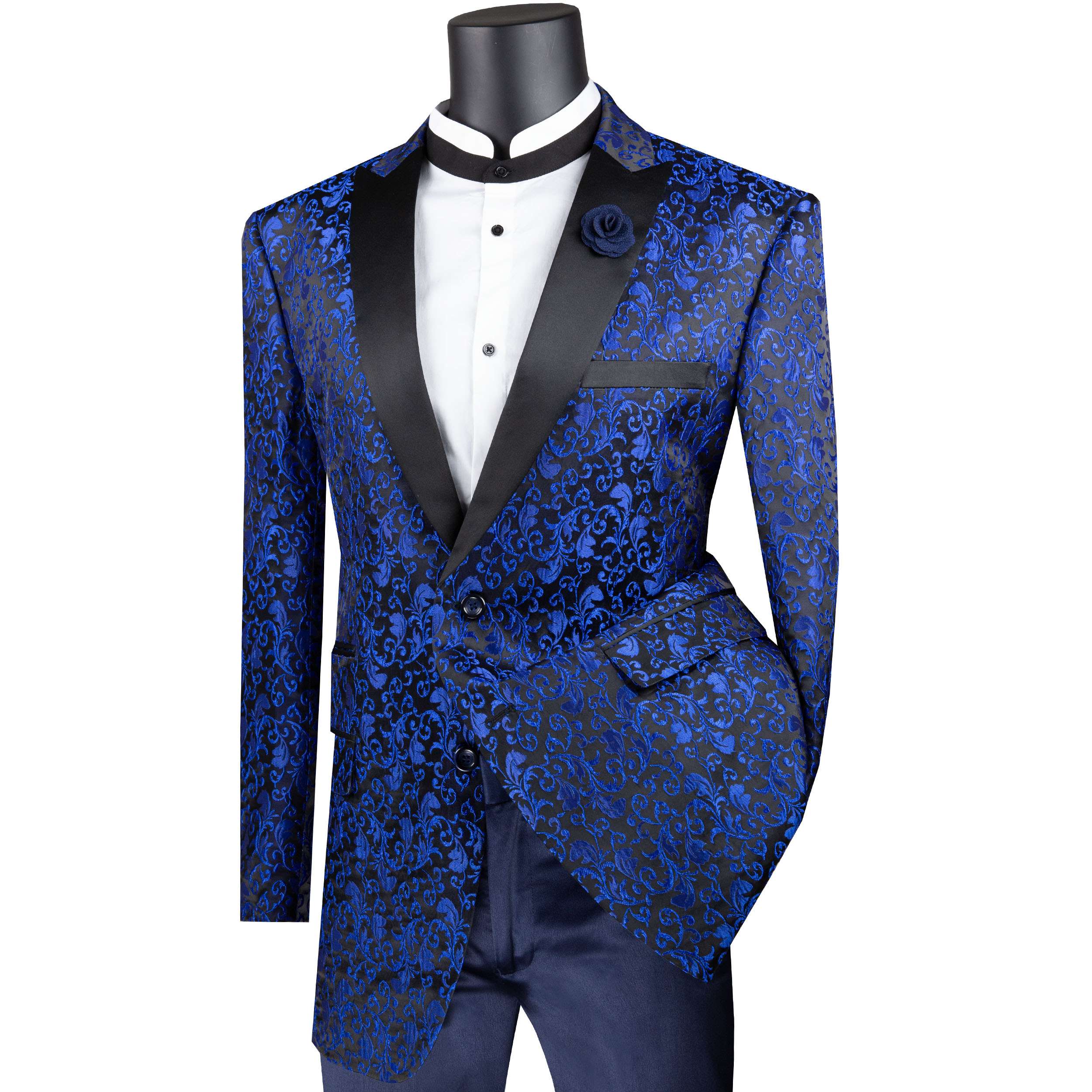 VINCI Men's Blue Paisley 2 Button Regular Fit Formal Tuxedo Jacket NEW ...