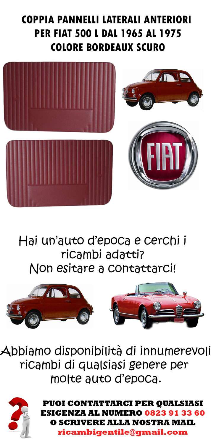 FIAT 500 L EPOCA 1965 COPPIA PANNELLI PORTE ANTERIORI LATERALI BORDEAUX IN PELLE