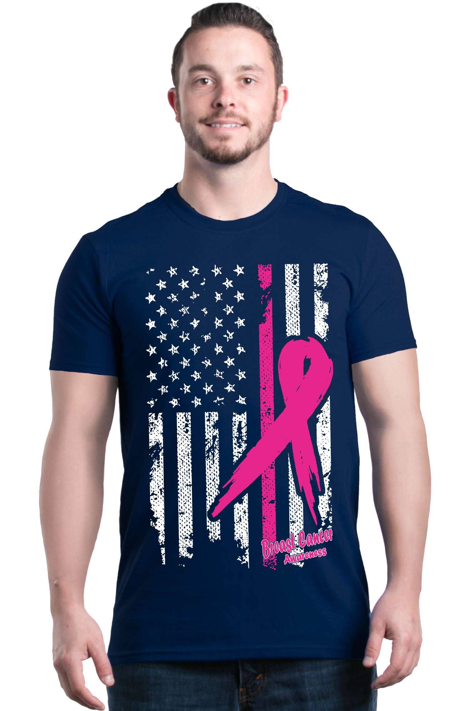 Pink Ribbon American Flag T-shirt Breast Cancer Awareness Shirts