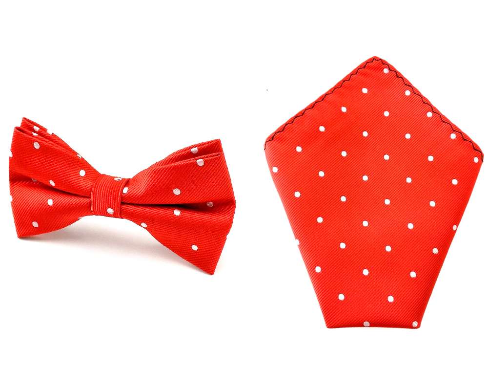 Details about   Men's Red with White Polka Dots Bowtie & Pocket Square Bow Tie Hanky Combination